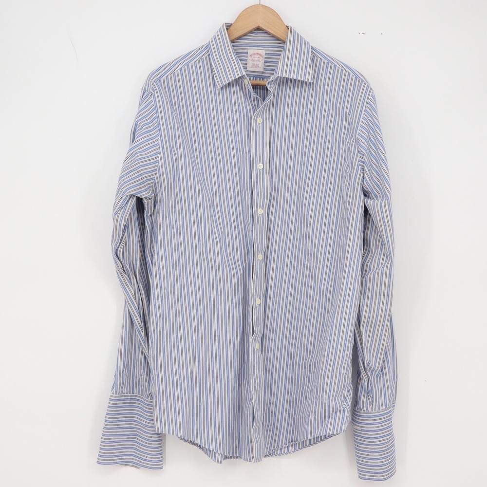 Brooks Brothers Shirt Mens 15.5/36 Regular Fit Blue Striped French Cuff Exc